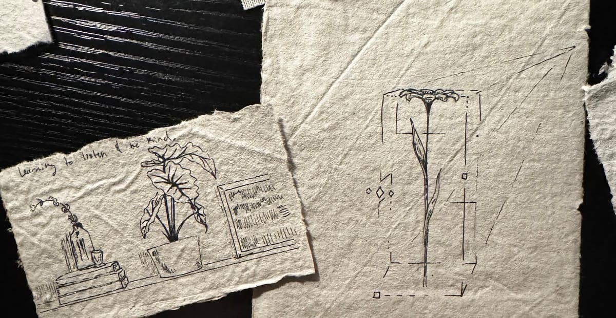 Pen and ink handmade paper botanical sketches.